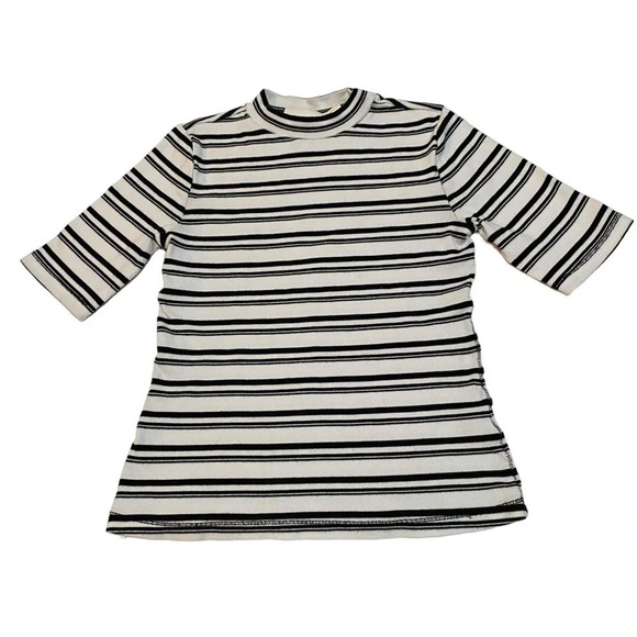 Maeve Anthropologie Mock Neck Ribbed Blouse Top Striped Printed Size XSmall - Picture 3 of 8